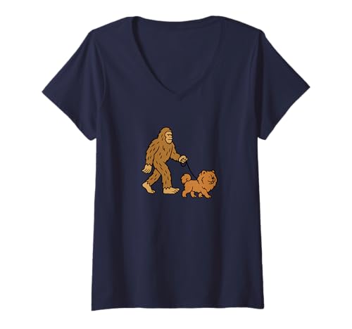 Damen Bigfoot Chow Chow Hund Dad Mom – Sasquatch T-Shirt mit V-Ausschnitt von Funny Bigfoot Graphic Apparel Men Women Kids by RJ