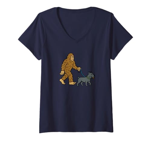 Damen Bigfoot Gehstock Corso Hund Dad Mom – Sasquatch T-Shirt mit V-Ausschnitt von Funny Bigfoot Graphic Apparel Men Women Kids by RJ