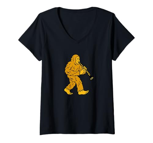 Damen Bigfoot Oboe Oboist Instrument Band – Sasquatch T-Shirt mit V-Ausschnitt von Funny Bigfoot Graphic Apparel Men Women Kids by RJ