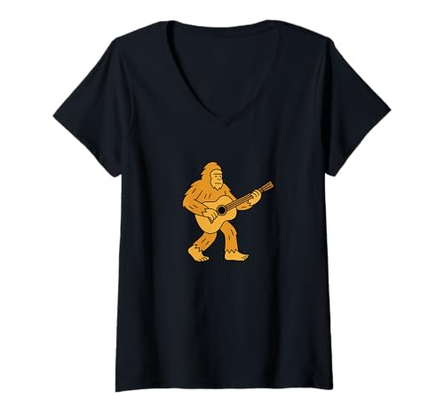 Damen Bigfoot Sasquatch Akustikgitarrenband T-Shirt mit V-Ausschnitt von Funny Bigfoot Graphic Apparel Men Women Kids by RJ