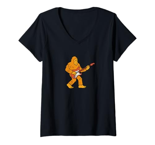 Damen Bigfoot Sasquatch Band für E-Gitarre T-Shirt mit V-Ausschnitt von Funny Bigfoot Graphic Apparel Men Women Kids by RJ
