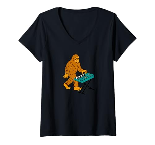 Damen Bigfoot Sasquatch E-Instrumentenband T-Shirt mit V-Ausschnitt von Funny Bigfoot Graphic Apparel Men Women Kids by RJ