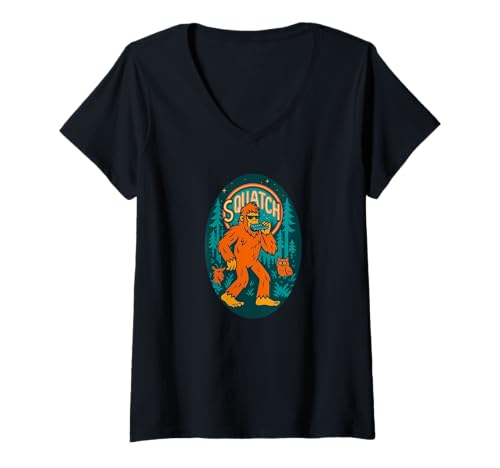 Damen Bigfoot Sasquatch Mundharmonika-Instrumentenband T-Shirt mit V-Ausschnitt von Funny Bigfoot Graphic Apparel Men Women Kids by RJ