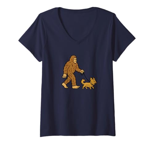 Damen Bigfoot Walking Chihuahua-Hund Papa Mama - Sasquatch T-Shirt mit V-Ausschnitt von Funny Bigfoot Graphic Apparel Men Women Kids by RJ