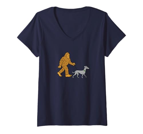 Damen Bigfoot Walking Italienischer Windhund Dad Mom – Sasquatch T-Shirt mit V-Ausschnitt von Funny Bigfoot Graphic Apparel Men Women Kids by RJ