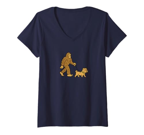 Damen Bigfoot Walking Shar Pei Hund Papa Mama - Sasquatch T-Shirt mit V-Ausschnitt von Funny Bigfoot Graphic Apparel Men Women Kids by RJ