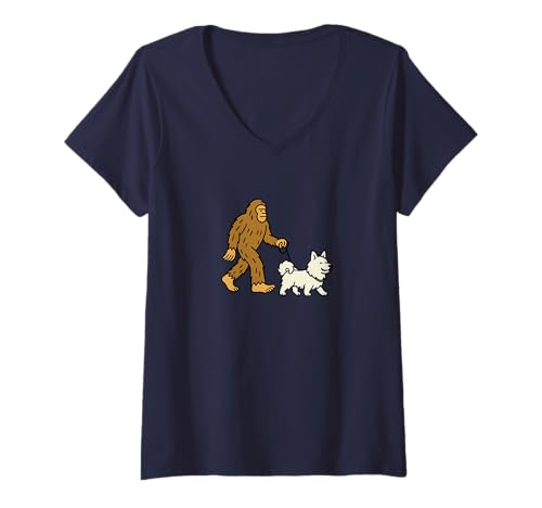 Damen Bigfoot Walking Sibirischer Husky Hund Dad Mom – Sasquatch T-Shirt mit V-Ausschnitt von Funny Bigfoot Graphic Apparel Men Women Kids by RJ