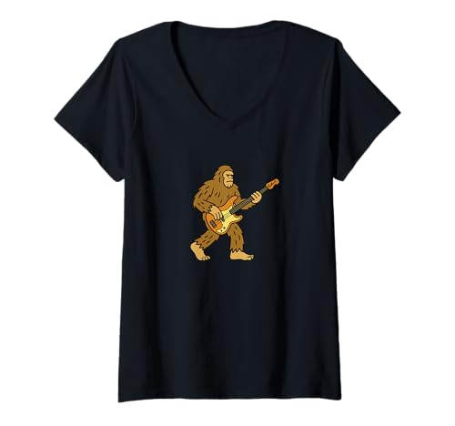Damen Bigfoot spielt E-Gitarre Rock Indie Jazz - Sasquatch T-Shirt mit V-Ausschnitt von Funny Bigfoot Graphic Apparel Men Women Kids by RJ