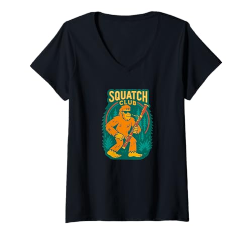 Damen Bigfoot spielt Fagott Squatch Club Band Sasquatch T-Shirt mit V-Ausschnitt von Funny Bigfoot Graphic Apparel Men Women Kids by RJ