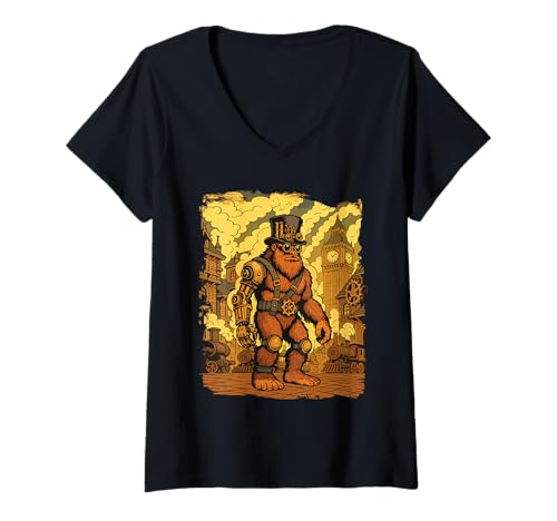 Damen Steampunk Bigfoot - Sasquatch Yeti Cryptids T-Shirt mit V-Ausschnitt Damen Steampunk Bigfoot - Sasquatch Yeti Cryptids T-Shirt mit V-Ausschnitt von Funny Bigfoot Merch
