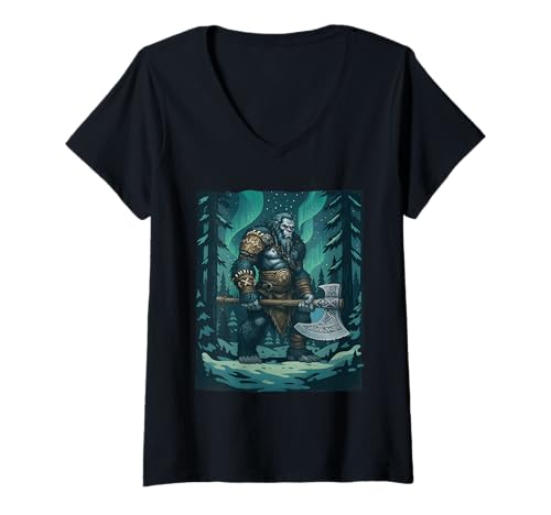 Damen Viking Bigfoot - Sasquatch Yeti Cryptids T-Shirt mit V-Ausschnitt Damen Viking Bigfoot - Sasquatch Yeti Cryptids T-Shirt mit V-Ausschnitt von Funny Bigfoot Merch