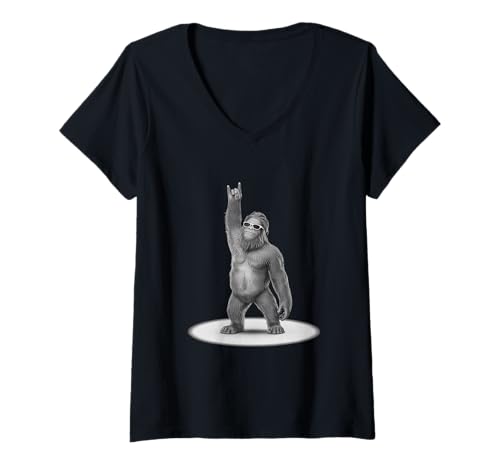 Damen Retro Bigfoot Rock Musik Herren Kinder Frauen Lustig Bigfoot T-Shirt mit V-Ausschnitt Damen Retro Bigfoot Rock Musik Herren Kinder Frauen Lustig Bigfoot T-Shirt mit V-Ausschnitt von Funny Bigfoot Rock Music Men Kids Women