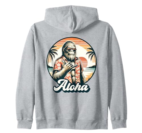 Aloha Sasquatch Lustiger Bigfoot Shaka Retro-Strandurlaub für Herren Kapuzenjacke von Funny Bigfoot Sasquatch Tshirt for Men Women Kids