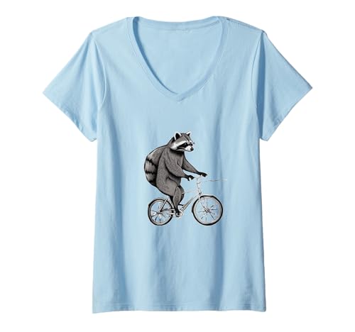 Damen Lustiges Camping-T-Shirt mit Waschbär auf Fahrrad T-Shirt mit V-Ausschnitt Damen Lustiges Camping-T-Shirt mit Waschbär auf Fahrrad T-Shirt mit V-Ausschnitt von Funny Bike Lover Bicycling
