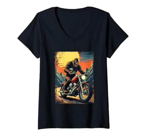 Damen Bigfoot On Motorcycle - Biker Motorrad Motorradfahren T-Shirt mit V-Ausschnitt Damen Bigfoot On Motorcycle - Biker Motorrad Motorradfahren T-Shirt mit V-Ausschnitt von Funny Biker Shirts