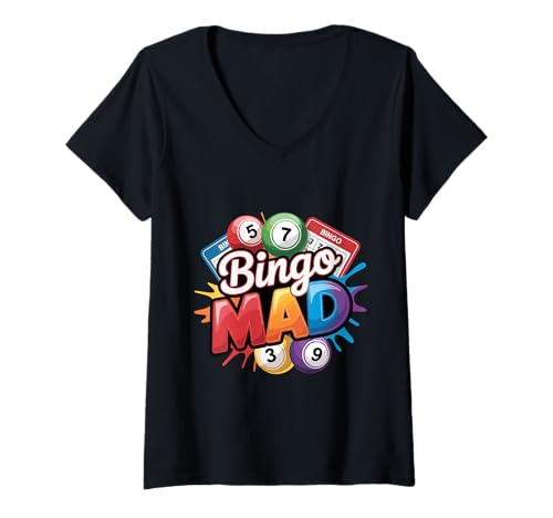 Damen Bingo-Verrückter Spieler T-Shirt mit V-Ausschnitt Damen Bingo-Verrückter Spieler T-Shirt mit V-Ausschnitt von Funny Bingo Player Co