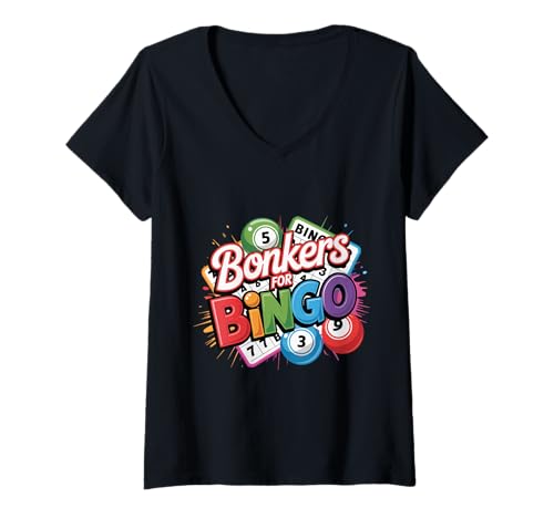 Damen Bonkers für Bingo-Spieler T-Shirt mit V-Ausschnitt Damen Bonkers für Bingo-Spieler T-Shirt mit V-Ausschnitt von Funny Bingo Player Co