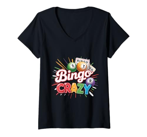 Damen Verrückter Bingo-Spieler T-Shirt mit V-Ausschnitt Damen Verrückter Bingo-Spieler T-Shirt mit V-Ausschnitt von Funny Bingo Player Co