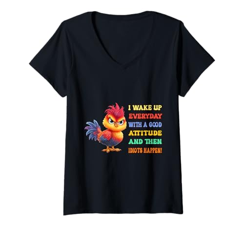 Damen Funny Bird Grumpy Rooster Sarcastic Quote Chicken Humor Joke T-Shirt mit V-Ausschnitt Damen Funny Bird Grumpy Rooster Sarcastic Quote Chicken Humor Joke T-Shirt mit V-Ausschnitt von Funny Bird Grumpy Sarcastic Quote Humor