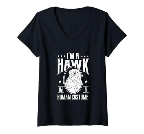Damen Hawk Bird Lover Lustiges Hawk Sarkasmus Halloween-Kostümparty T-Shirt mit V-Ausschnitt von Funny Bird Humor Wildlife Events Falconer Falconry