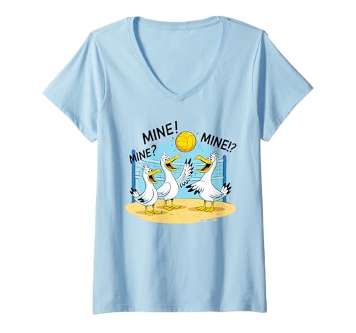 Damen Mine Volleyball Lustig Möwe Spiel Sport Strand T-Shirt mit V-Ausschnitt Damen Mine Volleyball Lustig Möwe Spiel Sport Strand T-Shirt mit V-Ausschnitt von Funny Bird Playing Volleyball Lover Gifts