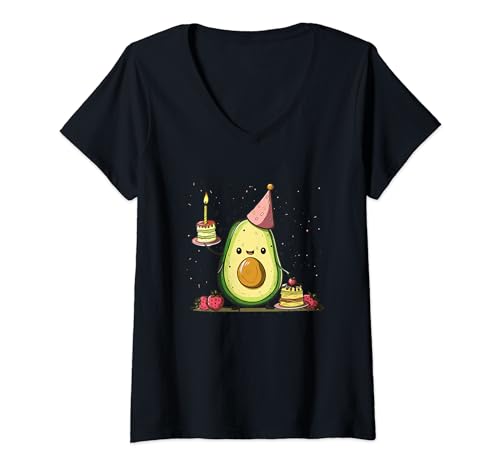 Damen Party Avocado Kostüm für Jungen und Mädchen T-Shirt mit V-Ausschnitt Damen Party Avocado Kostüm für Jungen und Mädchen T-Shirt mit V-Ausschnitt von Funny Birthday Avocado Outfit