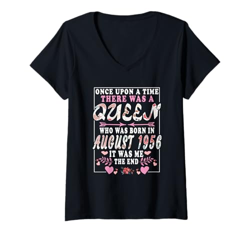 Damen A Queen Who was Born in August 1956 Lustiger Geburtstag Frauen T-Shirt mit V-Ausschnitt Damen A Queen Who was Born in August 1956 Lustiger Geburtstag Frauen T-Shirt mit V-Ausschnitt von Funny Birthday Designs For Women
