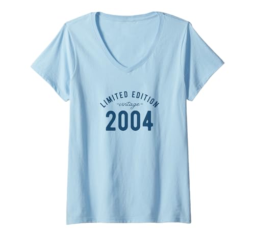 Damen Limited Edition Vintage Birthday 2004 Blau T-Shirt mit V-Ausschnitt Damen Limited Edition Vintage Birthday 2004 Blau T-Shirt mit V-Ausschnitt von Funny Birthday For Men and Women