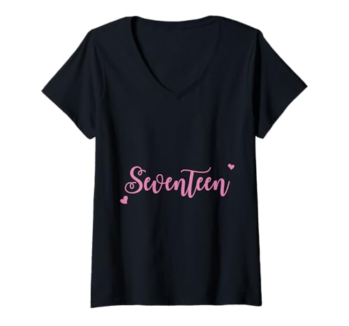 Damen Seventeen süßes rosa Text Geburtstagsgeschenk T-Shirt mit V-Ausschnitt von Funny Birthday Gift For Son Daughter Mother Father