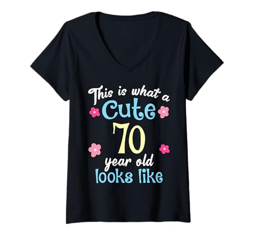Damen Lustiger Geburtstag So sieht ein niedlicher 70-Siebigjähriger aus T-Shirt mit V-Ausschnitt von Funny Birthday Gifts