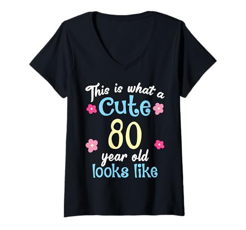 Damen Lustiger Geburtstag So sieht ein süßer 80-Achtzigjähriger aus T-Shirt mit V-Ausschnitt von Funny Birthday Gifts