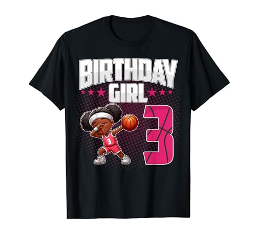 3. Geburtstag Mädchen Basketball Dabbing 3 Jahre alt Afro-Mädchen T-Shirt von Funny Birthday Girl Basketball Tees