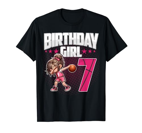 7. Geburtstag Mädchen Basketball Dabbing 7 Jahre alt Geburtstag T-Shirt von Funny Birthday Girl Basketball Tees