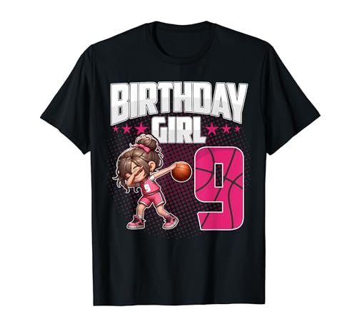 9. Geburtstag Mädchen Basketball Dabbing 9 Jahre alt Geburtstag T-Shirt von Funny Birthday Girl Basketball Tees