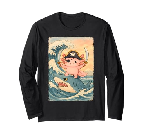 Kawaii Pirat Axolotl Reithai Retro Japanisch Anime Kinder Langarmshirt Kawaii Pirat Axolotl Reithai Retro Japanisch Anime Kinder Langarmshirt von Funny Birthday Halloween Cute Axolotl Lovers Kids