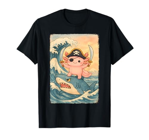 Kawaii Pirat Axolotl Reithai Retro Japanisch Anime Kinder T-Shirt Kawaii Pirat Axolotl Reithai Retro Japanisch Anime Kinder T-Shirt von Funny Birthday Halloween Cute Axolotl Lovers Kids