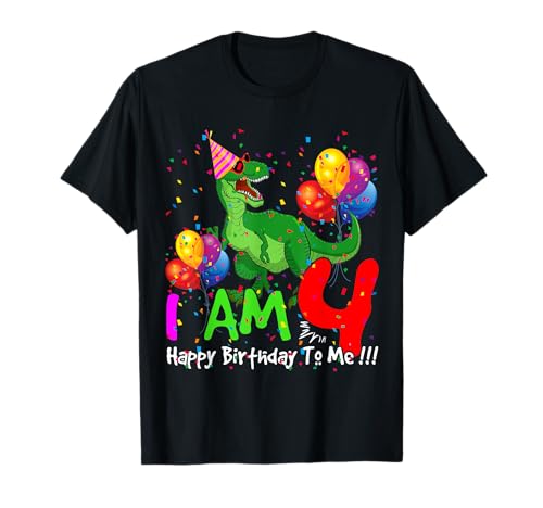 I Am 4 Happy Birthday To Me Funny 4th Birthday Kids T-Rex T-Shirt von Funny Birthday Kids T-rex Dinosaur Lover