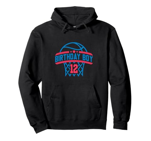 12 Years Old Birthday Boy Basketball Rot und Blau Pullover Hoodie von Funny Birthday Party Baller Basketball Apparel