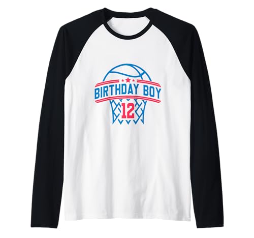 12 Years Old Birthday Boy Basketball Rot und Blau Raglan von Funny Birthday Party Baller Basketball Apparel