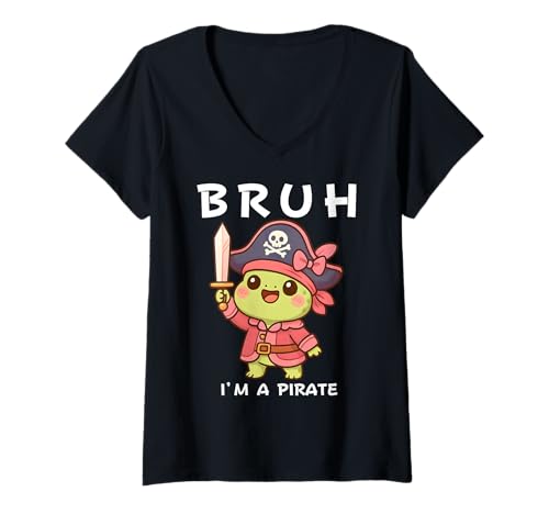 Damen Bruh I'm a Pirate Süßes Halloween-Kostüm mit Schildkrötenmotiv für Kinder und Mädchen T-Shirt mit V-Ausschnitt Damen Bruh I'm a Pirate Süßes Halloween-Kostüm mit Schildkrötenmotiv für Kinder und Mädchen T-Shirt mit V-Ausschnitt von Funny Birthday Party Sea Animals Turtle Lovers