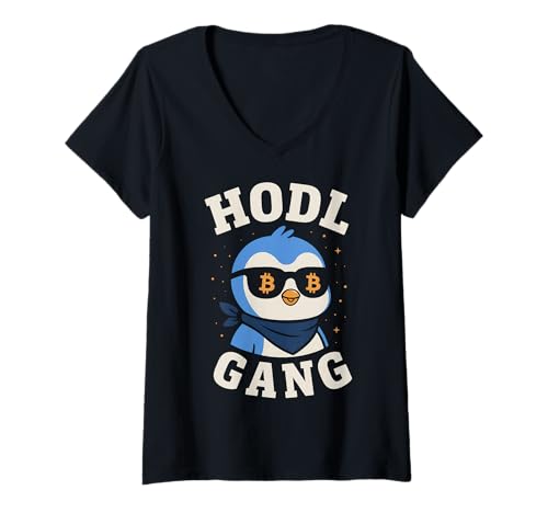 Damen Bitcoin HODL Pinguin T-Shirt mit V-Ausschnitt Damen Bitcoin HODL Pinguin T-Shirt mit V-Ausschnitt von Funny Bitcoin Penguin HODL Tees