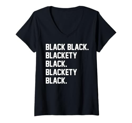 Damen Schwarz Schwarz Blackety Schwarz Blackety Schwarz T-Shirt mit V-Ausschnitt Damen Schwarz Schwarz Blackety Schwarz Blackety Schwarz T-Shirt mit V-Ausschnitt von Funny Black Black Blackety Black Tee Shirt