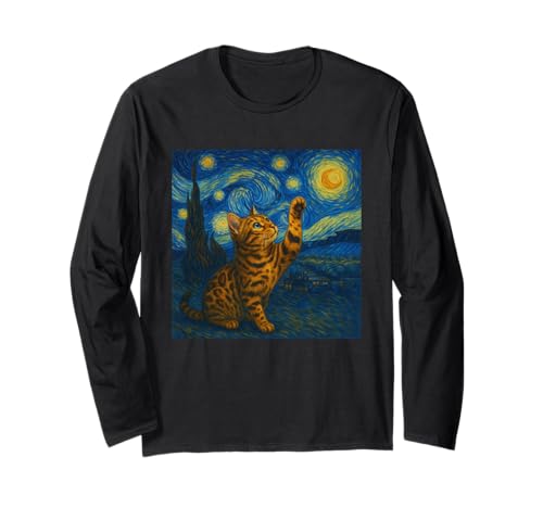 Sternennacht Katze Van Gogh Geschenk Bengalkatze Katzen Mama Langarmshirt von Funny Black Cat Starry Night Van Gogh Cat Lovers