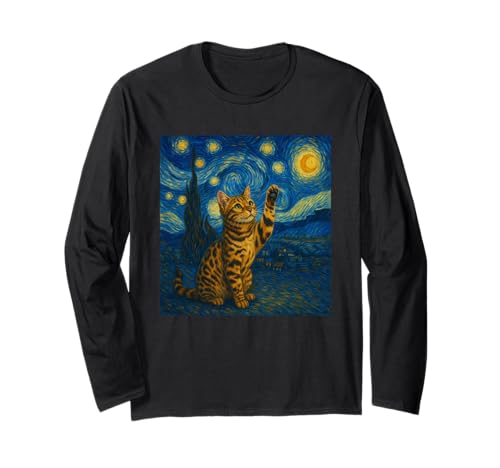 Sternennacht Katze Van Gogh Geschenk Bengalkatze Katzen Mama Langarmshirt von Funny Black Cat Starry Night Van Gogh Cat Lovers