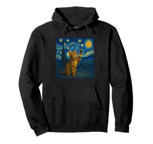 Sternennacht Katze Van Gogh Geschenk Bengalkatze Katzen Mama Pullover Hoodie von Funny Black Cat Starry Night Van Gogh Cat Lovers