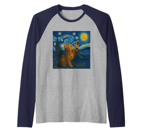 Sternennacht Katze Van Gogh Geschenk Bengalkatze Katzen Mama Raglan von Funny Black Cat Starry Night Van Gogh Cat Lovers