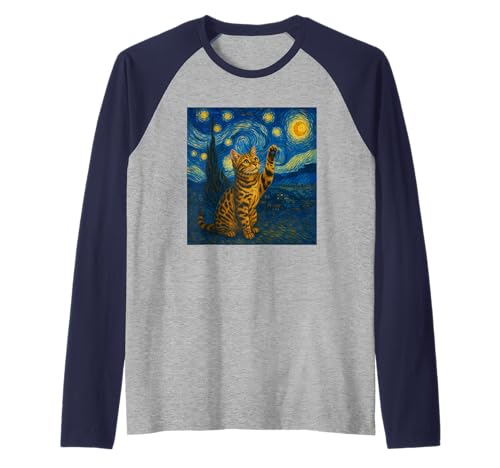 Sternennacht Katze Van Gogh Geschenk Bengalkatze Katzen Mama Raglan von Funny Black Cat Starry Night Van Gogh Cat Lovers