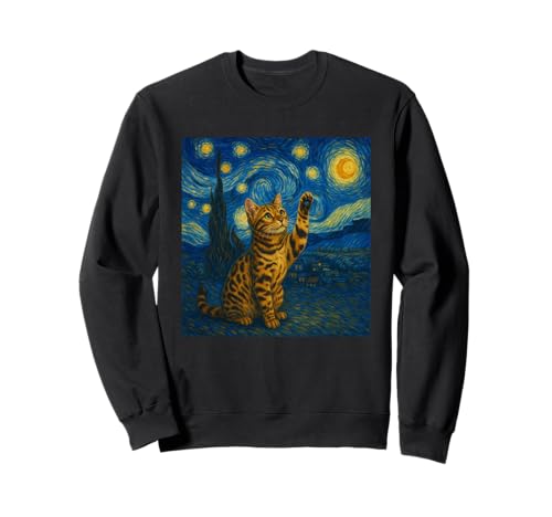 Sternennacht Katze Van Gogh Geschenk Bengalkatze Katzen Mama Sweatshirt von Funny Black Cat Starry Night Van Gogh Cat Lovers