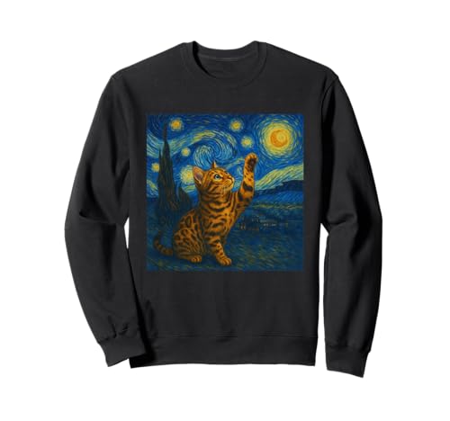 Sternennacht Katze Van Gogh Geschenk Bengalkatze Katzen Mama Sweatshirt von Funny Black Cat Starry Night Van Gogh Cat Lovers
