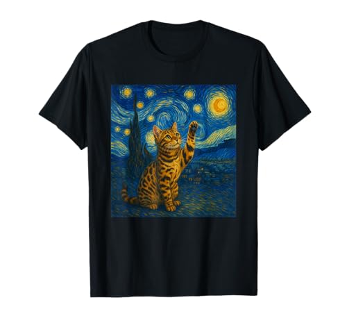 Sternennacht Katze Van Gogh Geschenk Bengalkatze Katzen Mama T-Shirt von Funny Black Cat Starry Night Van Gogh Cat Lovers